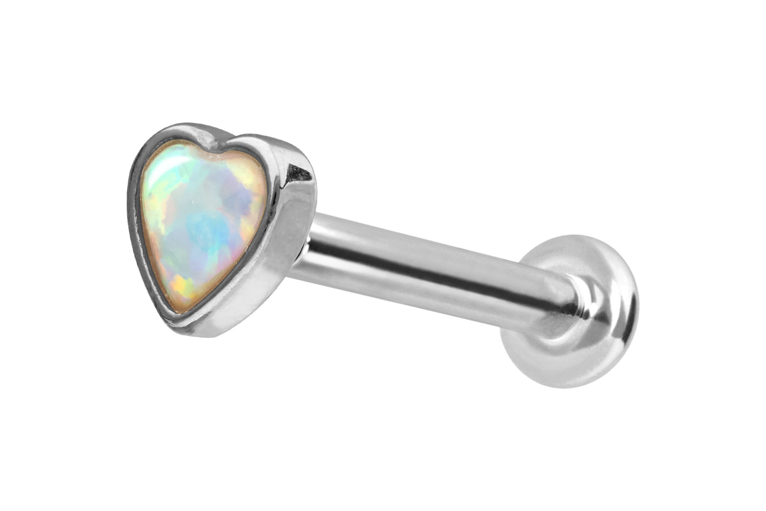 14 Karat Gold Labret Piercing mit Innengewinde SYNTHETISCHES OPALHERZ